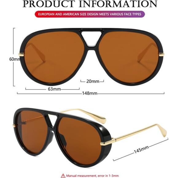AIEYEZO Oversized Aviator Sunglasses Women Men Fashion Retro Big Frame Sun - Picture 6 of 7